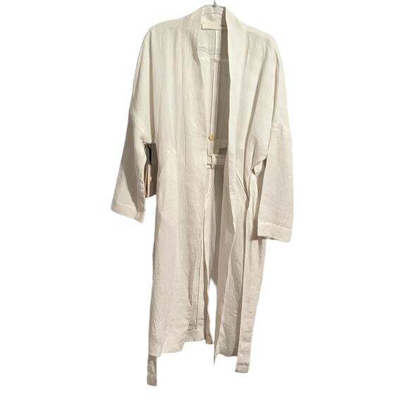 Isabel Benenato Wrap Jacket Long Duster White Linen Women's Size S NEW $1270